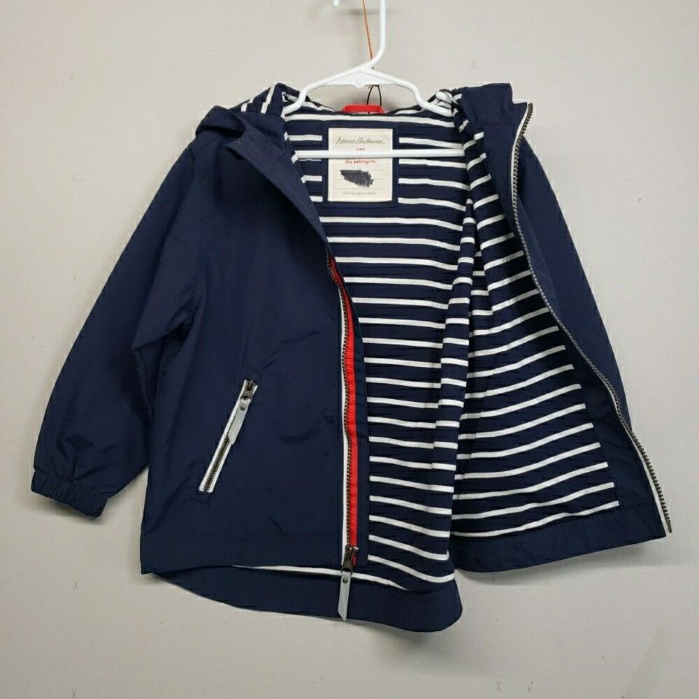Hanna Andersson Rain Jacket 100 Kids Size 4 Navy Blue Striped Lined Gorpcore - Picture 7 of 9